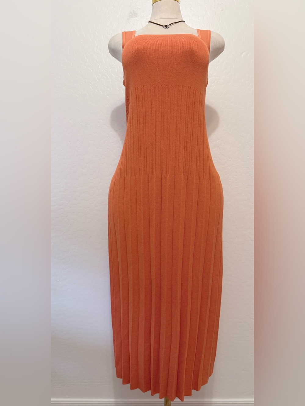 New with tags Ann Taylor pleated knit maxi, in a warm sunset coral shade, size L